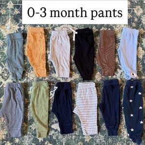0-3M Baby Pants Bundle | Cloud Island | Neutral Colors | Joggers | 12 Pairs